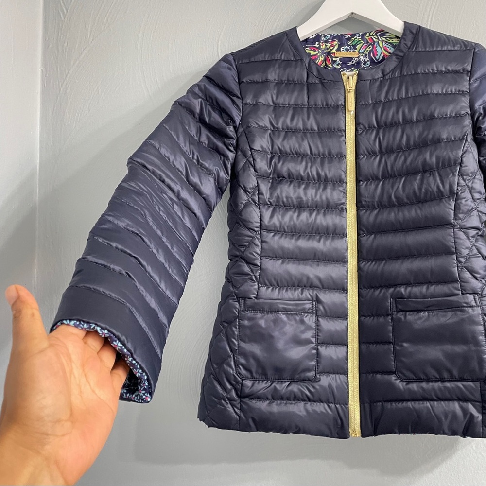 Lilly Pulitzer Lilah reversible quilted down zip jacket XXS collarless gorpcore - Picture 10 of 16